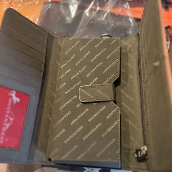 Montana West Trifold Wallet Brown on Brown Rhinestone Flower Bling Western Purse - Picture 3 of 8